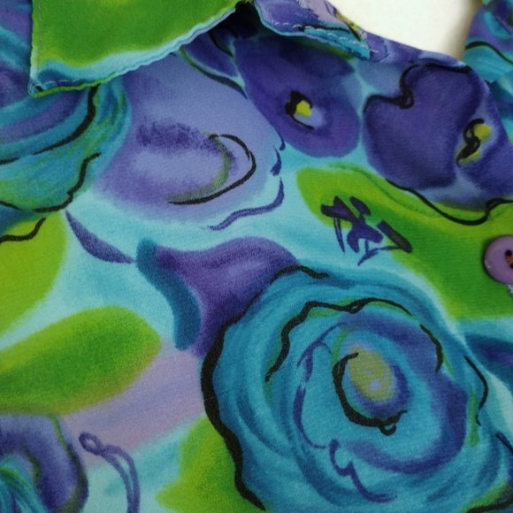 Vintage 1980s Cabrais Colorful Semi Sheer Button Down Blouse - Picture 7 of 10